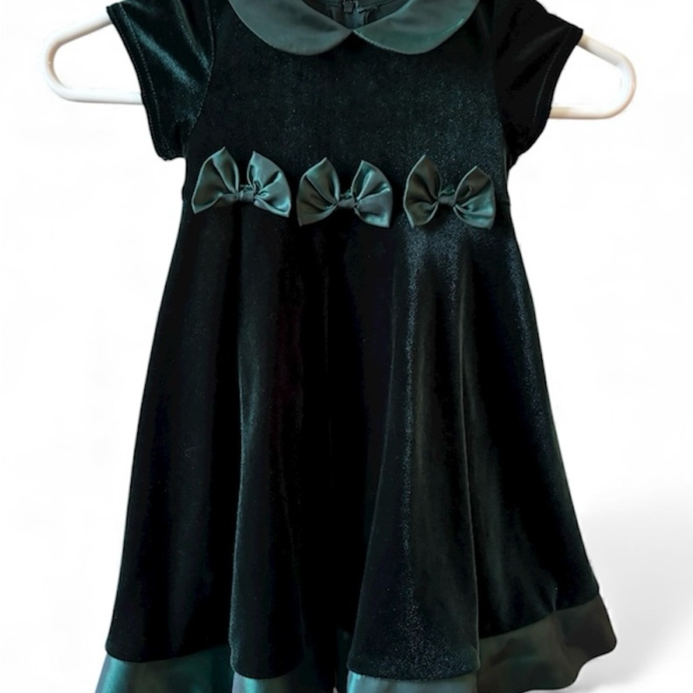 Elegant Formal Hunter Green Velvet Dress for Toddler Girls 2T for Christmas